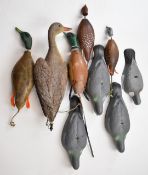Eleven various shooting decoys including ducks, pigeons, dog retrieval examples etc.