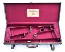 Leather and canvas bound double shotgun carry case with 'Victor Sarasqueta Best Quality Gunmaker