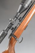 CZ 452-2E ZKM .22 bolt-action rifle with chequered semi-pistol grip, leather sling, bi-pod, Hawke