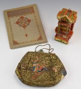 Chinese embroidery purse and an Indian fold out shrine / reliquary