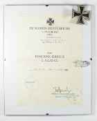 WW2 German Third Reich Nazi Iron Cross First Class with certificate for Manfred Sehster 8/Gen Rgt