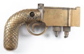 Bronze pistol for the electrical firing of Naval ship main guns, with chequered grip, stamped AW