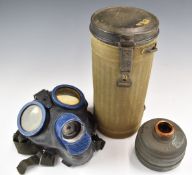 WW2 German Third Reich Nazi gas mask and canister with carry canister and khaki cover
