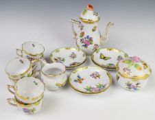 Herend porcelain tea ware decorated in the Queen Victoria pattern, tallest 17cm, fifteen pieces