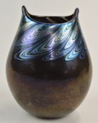 Norman Stuart Clarke glass vase with pulled blue iridescent decoration, signed 'Norman Stuart