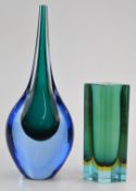 Two pieces of Murano Sommerso glass, one of tear drop form the other diamond shaped, largest 33cm