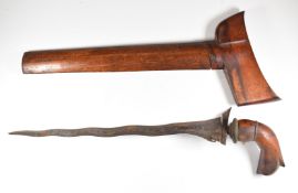 Kris dagger with wooden hilt, 32cm decorated blade and wooden sheath. PLEASE NOTE ALL BLADED ITEMS