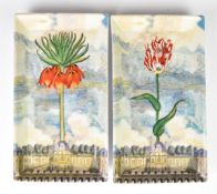 John Derian two porcelain trays decorated with a tulip and fritillaria