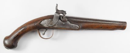 Continental percussion converted from flintlock hammer action pistol with stylised dolphin hammer,