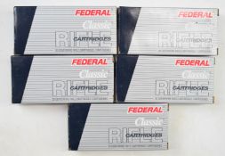 One-hundred .22-250 REM Federal Classic rifle cartridges, all in original boxes.PLEASE NOTE THAT A