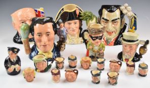 Royal Doulton character jugs including large Dracula, Winston Churchill, Bligh of the Bounty,