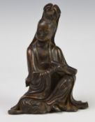 Chinese 18th/19thC bronze figure of seated Guanyin holding a scroll, height 11.5cm