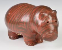Siddig El Nigoumi (1931-1996) earthenware studio pottery hippo / hippopotamus with striped