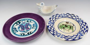 Limited edition studio pottery charger with bull decoration Schramberg art pottery plate, Russian