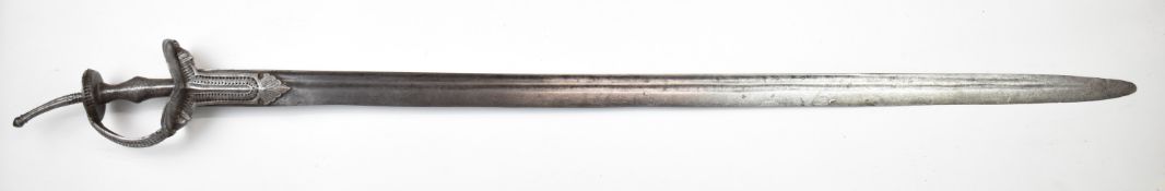 Indian Tulwar sword with pierced hilt, elongated pommel and 102cm fullered blade. PLEASE NOTE ALL