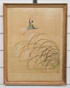 Chinese early 20thC picture on silk of a kingfisher, 35 x 29cm