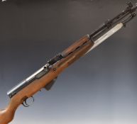 Deactivated Russian SKS 7.62x54mm semi-automatic assault rifle with integral folding bayonet,