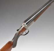 Thomas Wild 12 bore side by side shotgun with border engraved lock, trigger guard, thumb lever,