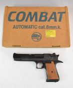 Webley BBM Combat 8mm blank firing pistol with wooden grips and multi-shot magazine, NVSN, in