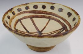 John Maltby (1936-2020) studio pottery stoneware pedestal bowl with geometric decoration, diameter