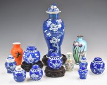 A collection of Chinese ginger jars and vases with prunus decoration, Ginbari vase and Japanese vase