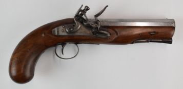 John Twigg of London .650 bore flintlock overcoat pistol with named lock, engraved lock, hammer,