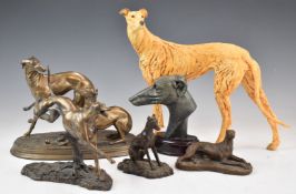 Collection of greyhound / lurcher dog figures including one entitled 'Catching Dreams', tallest