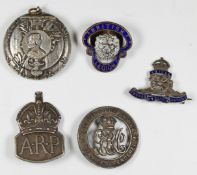 Silver War Badge, ARP hallmarked silver badge, Royal Artillery silver and enamel pin badge,