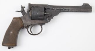 Deactivated Webley & Scott Mark VI .445 six-shot hammer action service revolver with chequered