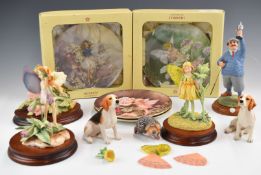 Collection of Border Fine Arts Fairy figures, dogs, golfer, tallest 17cm, all boxed