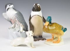 Continental porcelain figure of a falcon, Beswick model of mallard duck model 817, Bing and Grondahl
