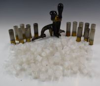 8 bore shotgun cartridge re-loading rollover tool together with various empty shotgun cartridge