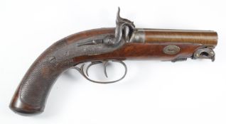 Joseph Lang of London double barrelled side by side percussion hammer action pocket pistol with