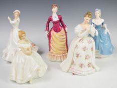 Six Royal Doulton / Coalport figurines including Rosemary, Summer Rose and Heather, tallest 25cm