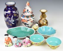 Collection of Chinese and Japanese 19th / 20thC ceramics including a shaped pedestal dish, tallest