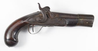 French or similar military style 14 bore percussion hammer action pistol with barrel sheath and 5