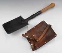 WW2 German entrenching tool with leather cover stamped Gust Stuckli Neudorf 42