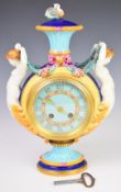 Wedgwood majolica 19thC pedestal figural clock from the mermaid vase modelled by Hugues Protat,