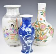 Three Chinese vases including prunus blossom, tallest 35cm