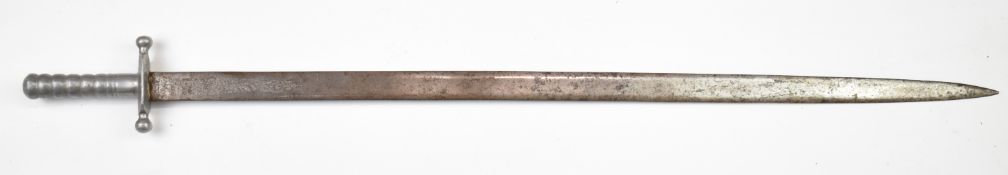 Indian sword with one piece alloy hilt and 77cm blade inscribed 'India'. PLEASE NOTE ALL BLADED