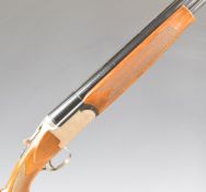 Barasingha 12 bore over and under ejector shotgun with engraved locks, underside and thumb lever,