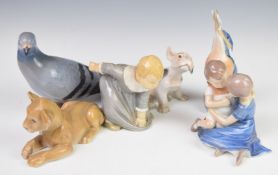 Six Bing & Grondahl / Copenhagen child, animal and bird figures, tallest 18cm