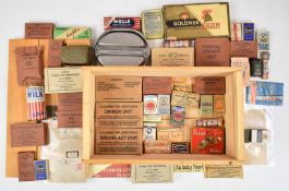 WW2 replica K Ration wooden box containing re-enactment / replica items including cigarette