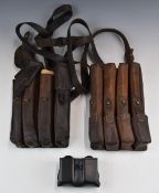 Two M56 SMG leather magazine four compartment holders with carry straps, together with glock 17.22