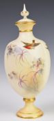 Royal China Works, Worcester blush ivory covered vase decorated with birds, height 28cm
