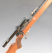 Unique .22LR bolt-action rifle with textured semi-pistol grip, magazine, adjustable sights, Japanese