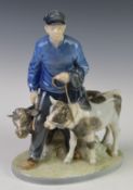 Copenhagen figure of a boy with two calves, model 1858, H25cm