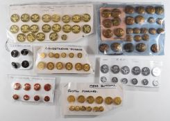 Five sets of buttons for the Royal Hussars, Coldstream Guards, Royal Marines, Honourable Artillery