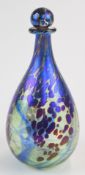 Siddy Langley glass scent bottle with iridescent mottled blue decoration over clear ground,