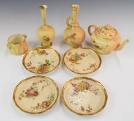 Royal Worcester blush ivory pedestal vases, teapot, plates etc, tallest 16.5cm